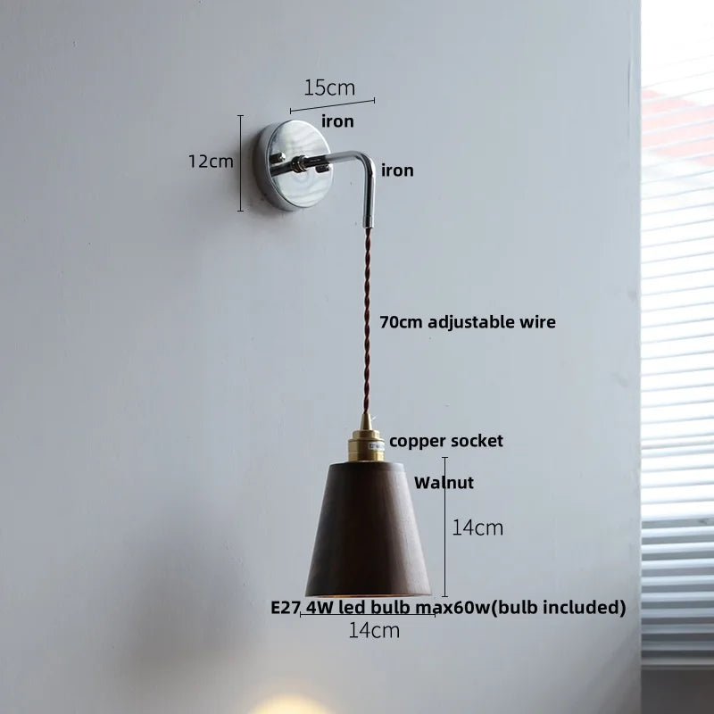 Walnut Ash LED Wall Sconce Adjustable Japanese Style Stair Light Fixtures