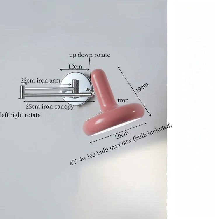Swing Arm LED Wall Lamp Cream for Living Room Bedside Mirror Light