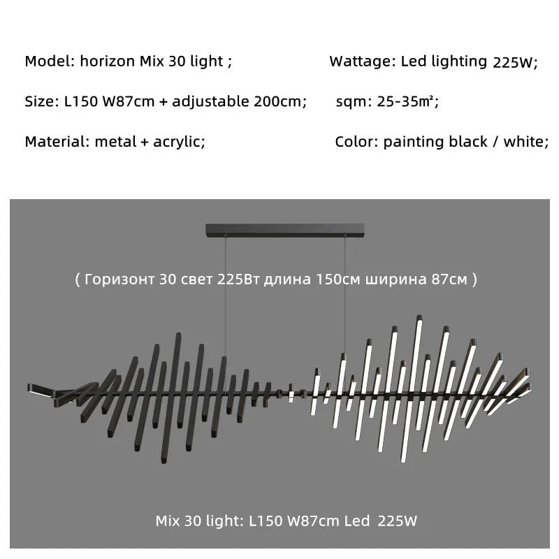 Modern Luxury LED Chandelier Adjustable Pendant Light Black/White Metal