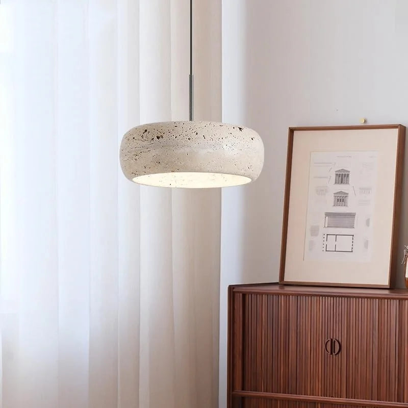 LED Pendant Lamp Black Iron Wabi Sabi Hanging Light - Yellow Travertine