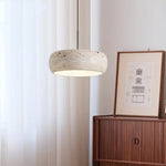 LED Pendant Lamp Black Iron Wabi Sabi Hanging Light - Yellow Travertine