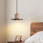 Stone Wood LED Pendant Lights Yellow Travertine Vintage Hanging Lamp