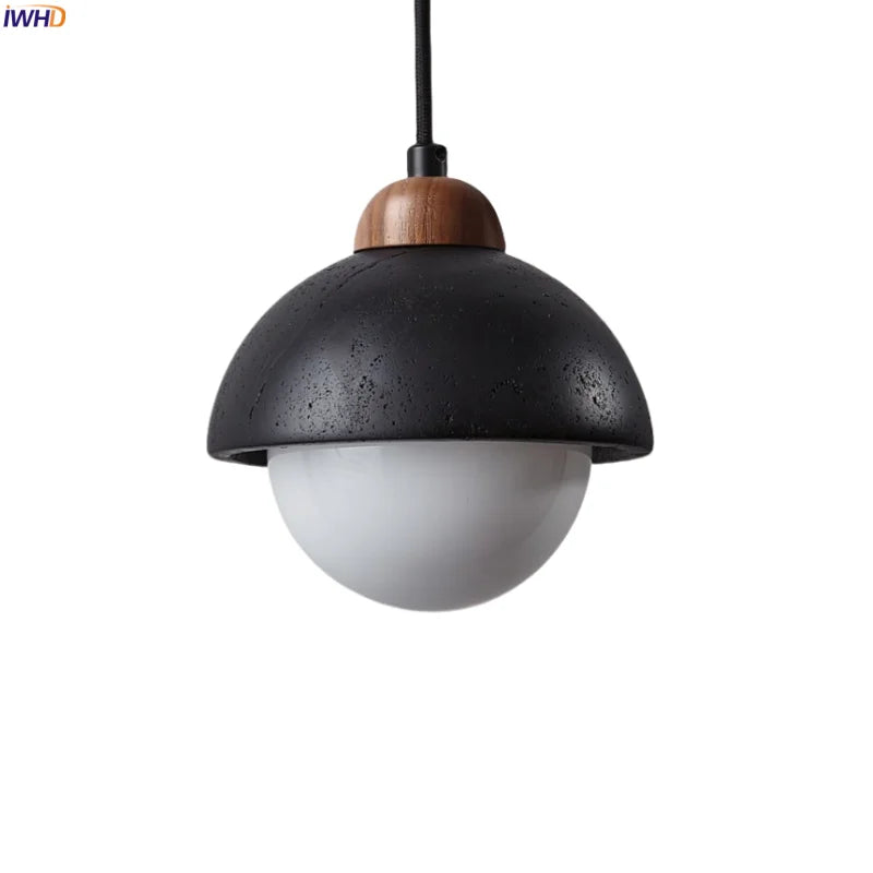 Glass Ball LED Pendant Lights Black Travertine Wabi Sabi Hanging Lamp