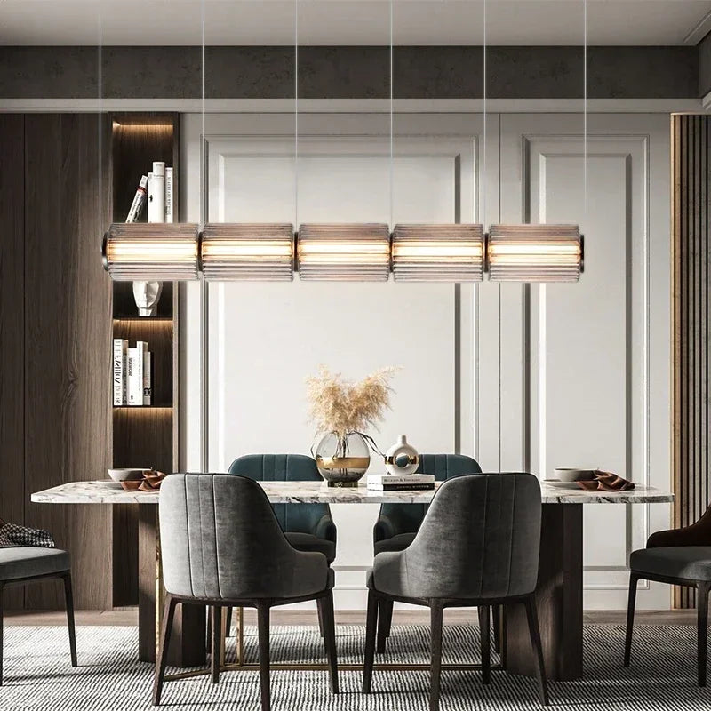 Modern Glass Cylinder LED Pendant Lights for Living Room & Dining Area