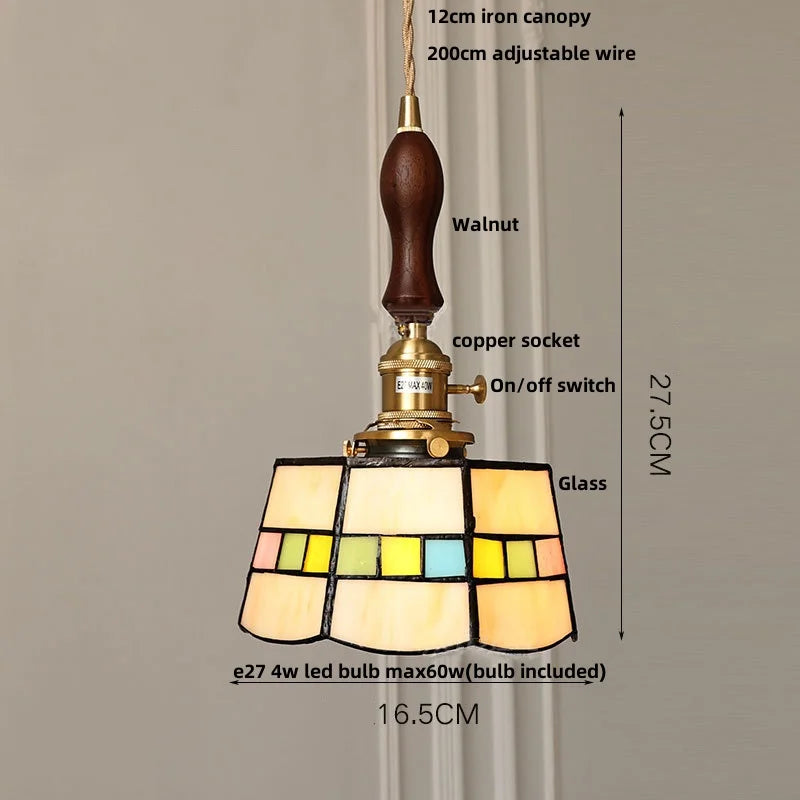 Nordic LED Pendant Light Walnut Wood Dining Room Bar Hang Lamp