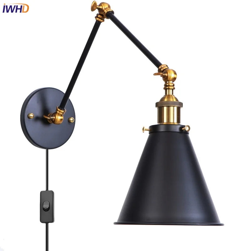 Retro LED Swing Arm Wall Sconce Black Industrial Vintage Lamp