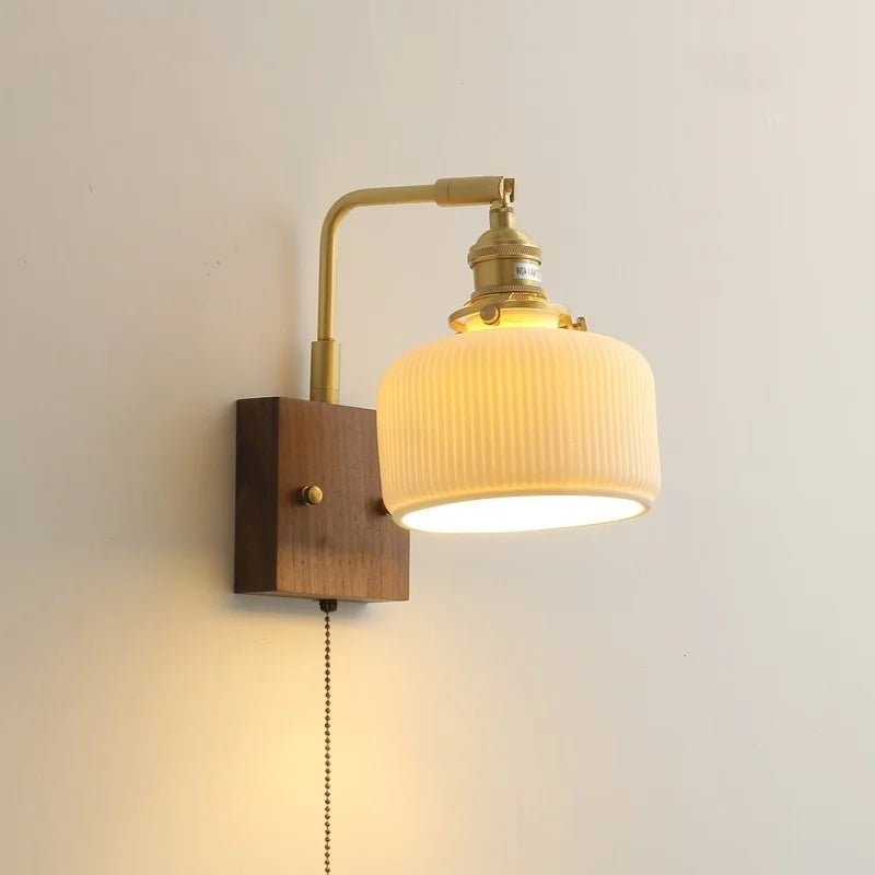 LED Ceramic Wall Sconce Pull Chain Switch Light Fixture