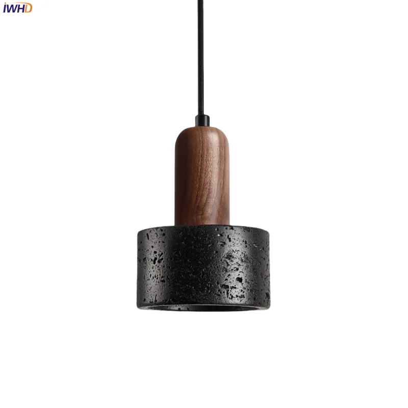 Nordic LED Pendant Lights Black Wood Travertine Hanging Lamp