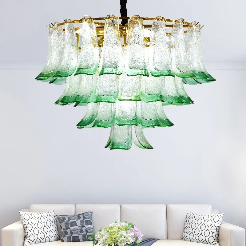 Luxury Green Glass Pendant Lights Metal Round Luminaria Fixture