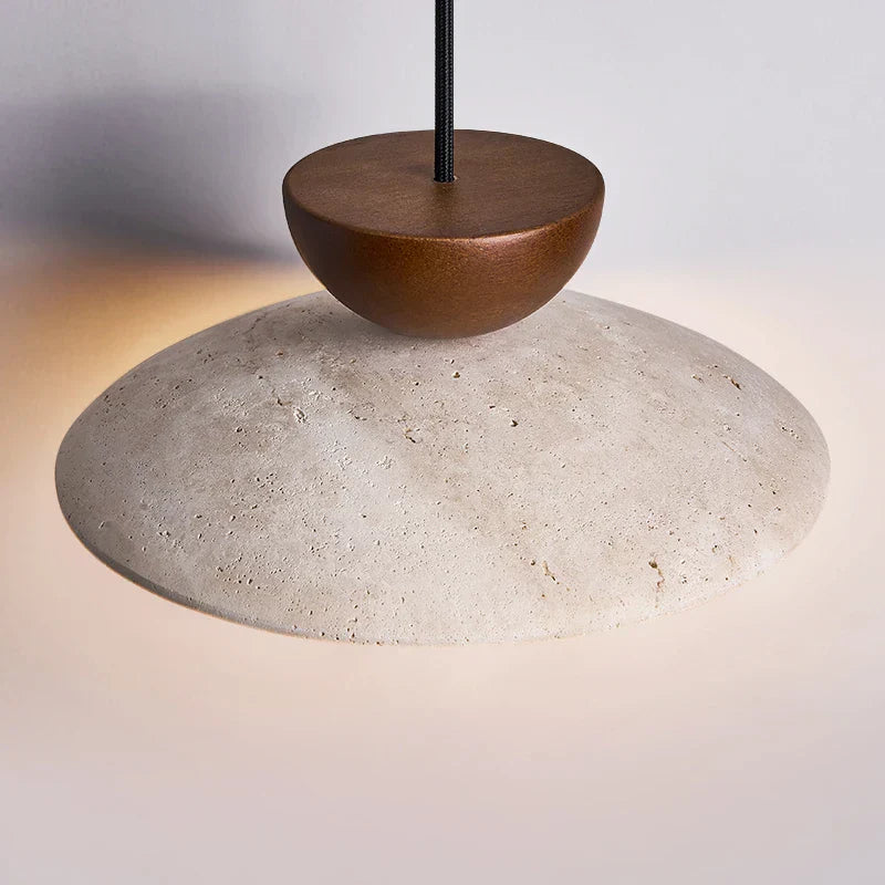 Afralia™ LED Hanging Pendant Light Mid-Century Modern Yellow Travertine Wood Living Room