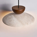 Afralia™ LED Hanging Pendant Light Mid-Century Modern Yellow Travertine Wood Living Room