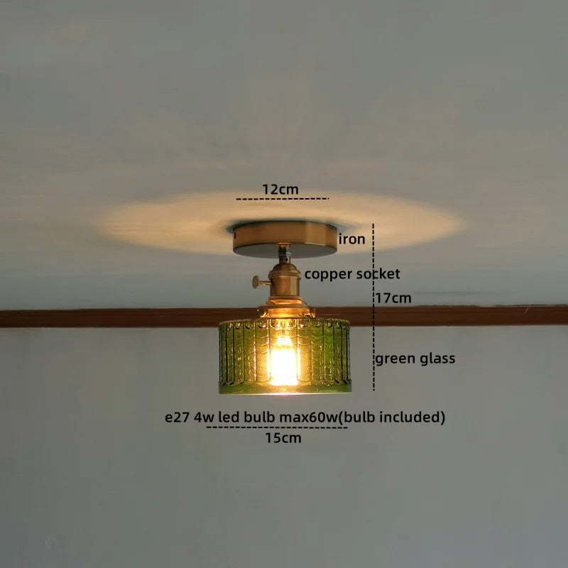 Amber Glass LED Ceiling Lights Modern Home Lighting Copper Socket