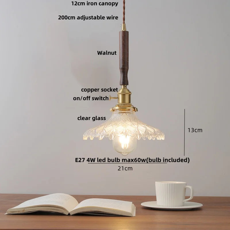 Afralia White Ceramic LED Pendant Light with Walnut Wood Accent - Modern Nordic Design