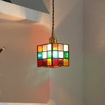 Colorful LED Glass Pendant Light Fixture, Modern Nordic Cube Hang Lamp