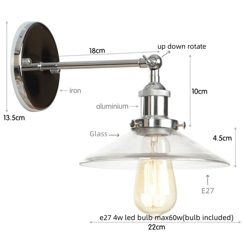 Vintage Industrial LED Wall Sconce with Clear Glass, Artistic Light Fixture