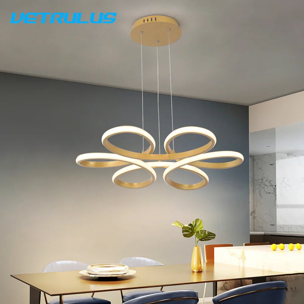 Gold Flower Acrylic Pendant Chandelier - Modern LED Ceiling Light