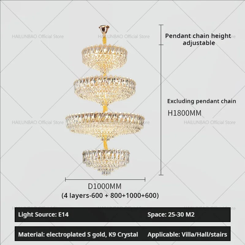 Luxury Crystal Chandelier for Duplex Villa Staircase and Living Room