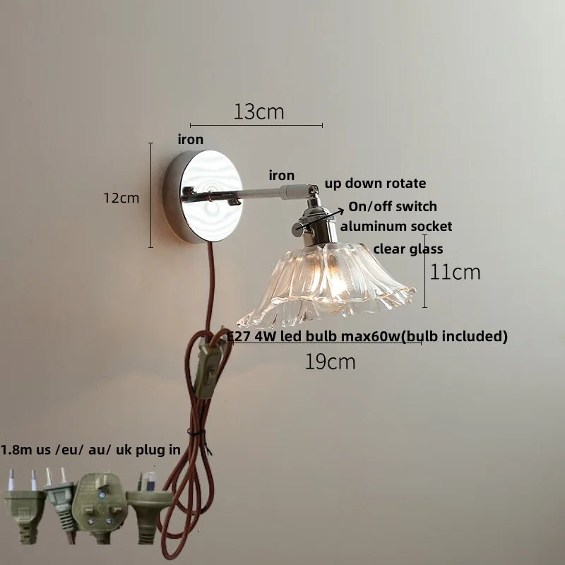 Afralia™ Iron Rotate LED Wall Light Modern Pull Chain Switch Clear Glass Wandlamp