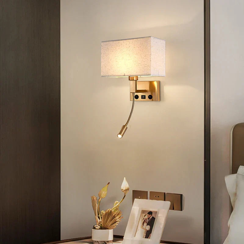 Nordic LED Bedroom Wall Light with Switch, Adjustable Hose Spotlight