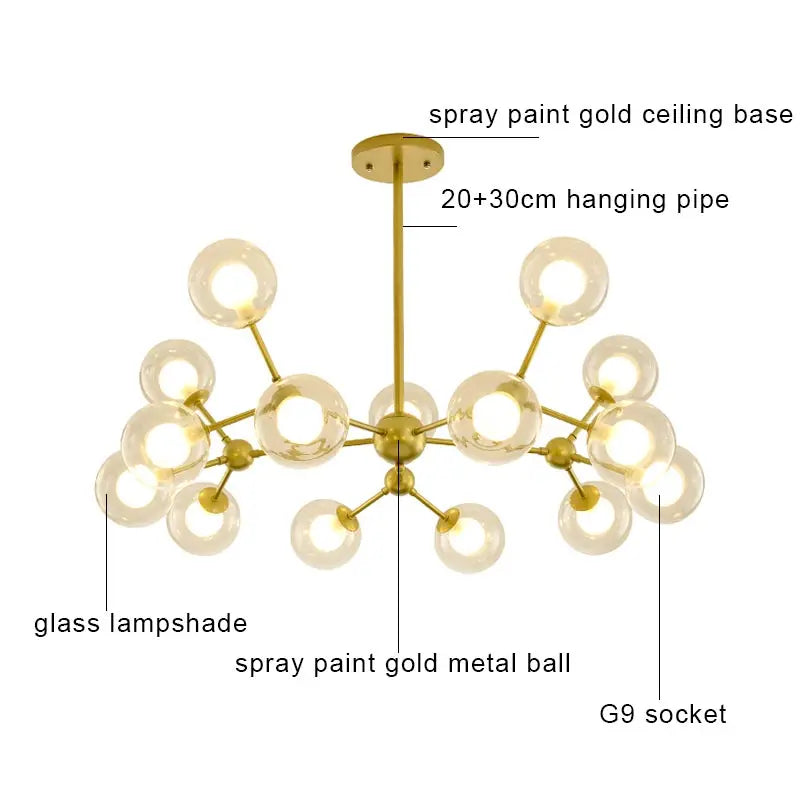 Glass Ball Pendant Chandelier for Living Room Bedroom Dining Room