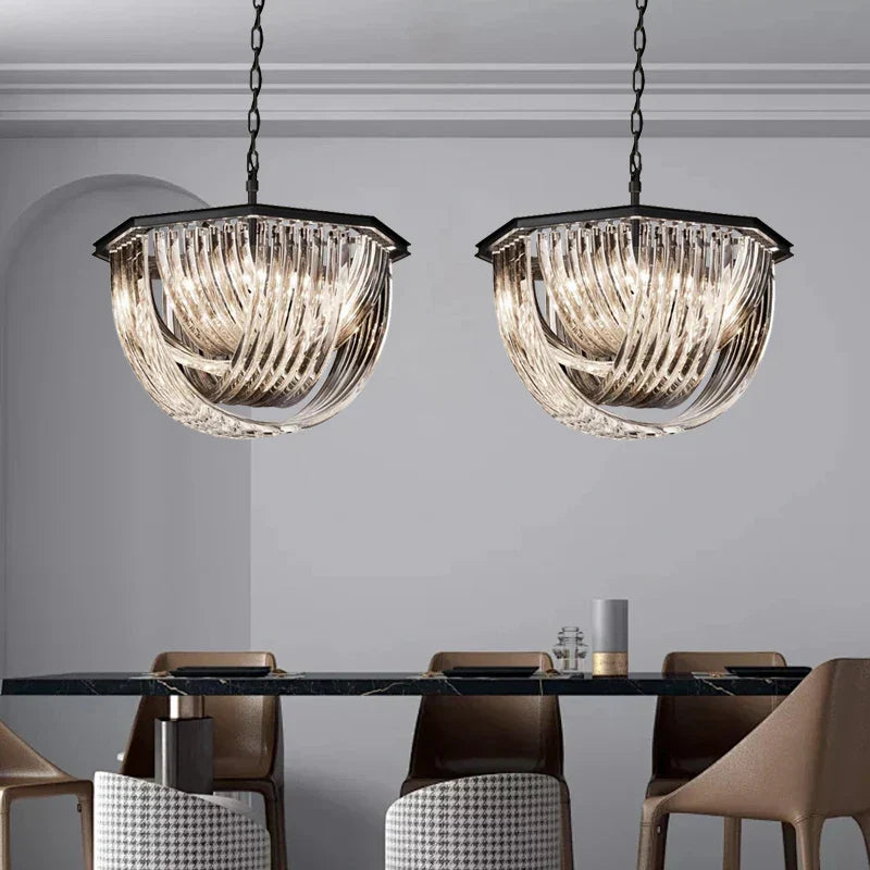 Black Stainless Steel Crystal Glass Ceiling Chandelier - LED Dimmable Luxury Nordic Light