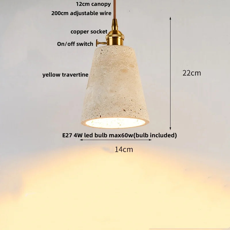 Wood Nordic LED Hanging Pendant Light Yellow Travertine Modern Balcony Bedroom Restaurant