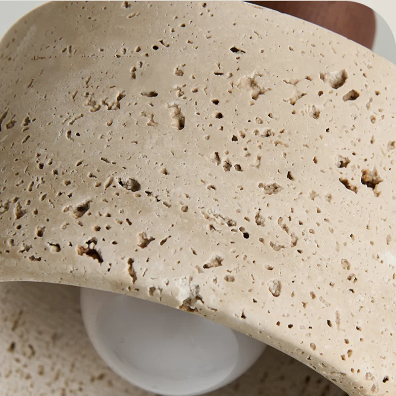 LED Pendant Light Fixture Modern Wood Canopy Yellow Travertine Luminaire