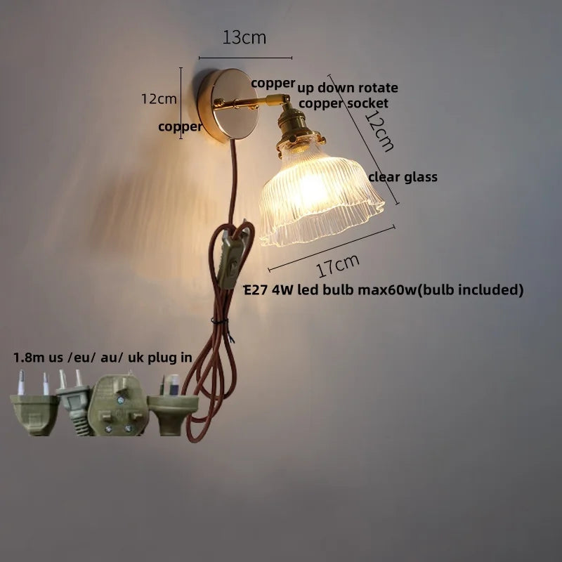 Rotatable LED Wall Sconce Clear Glass Reading Lamp with Pull Chain Switch