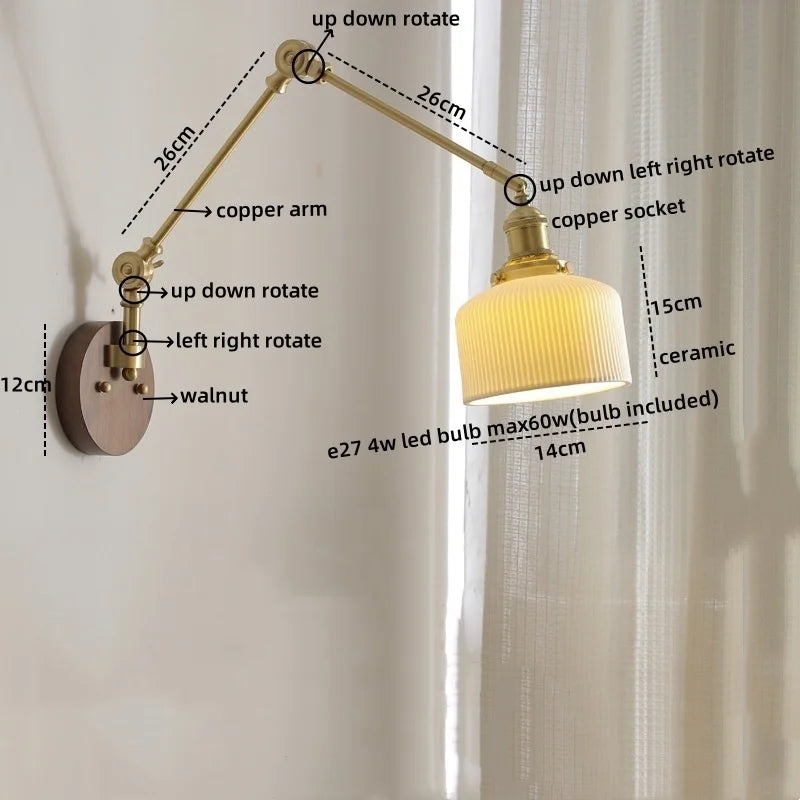 LED Wall Light Walnut Copper Modern Style Hallway Bedroom Living Room