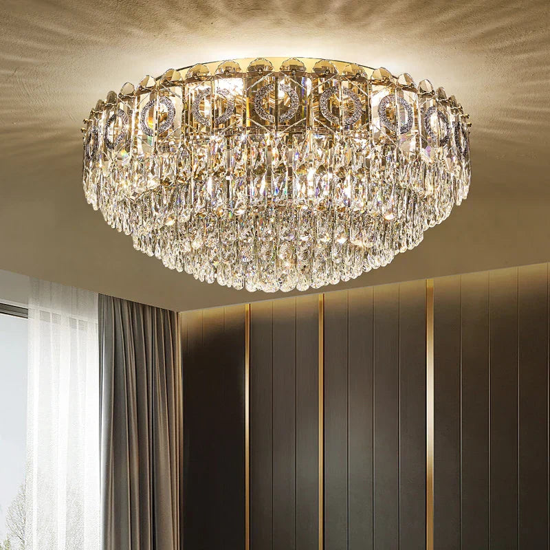 Crystal Ceiling Lamp: Modern Simple Golden Round Light for Living Room, Bedroom, Study