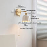 Ceramic Copper LED Wall Sconce Pull Chain Switch Reading Room Bedside Lamp