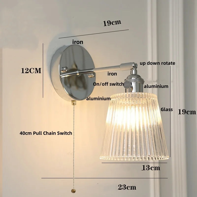 Clear Glass Iron Wall Lamp - Dual Light Up Down Rotate for Home Décor