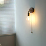 Walnut Wood LED Wall Light with Pull Chain Switch & Clear Glass Sconce