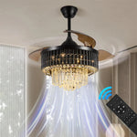 Crystal Fandelier Ceiling Fan with Retractable Chandelier & Invisible Blades