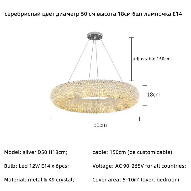 Crystal Luxury Loft Pendant Light with LED E14 Bulb for Living Room