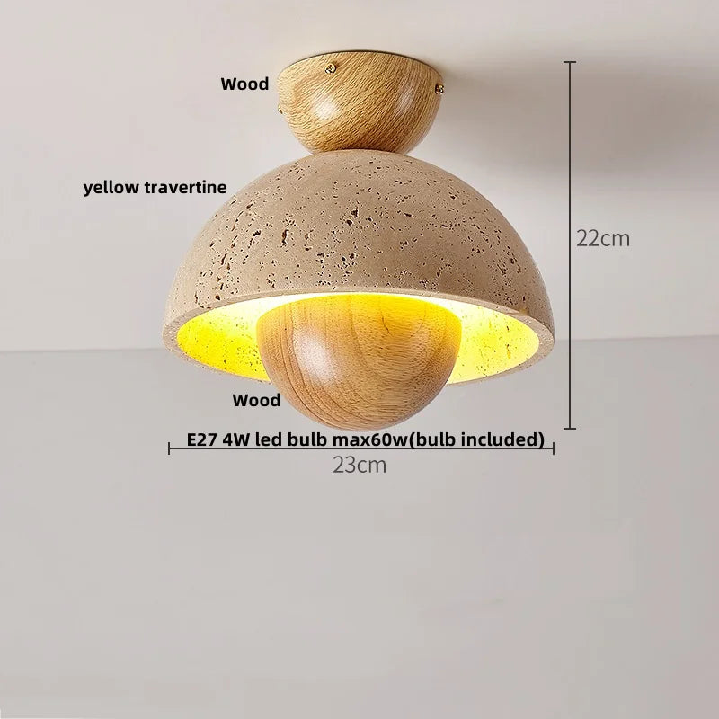 Yellow Travertine Stone LED Ceiling Light for Modern Nordic Ambiance