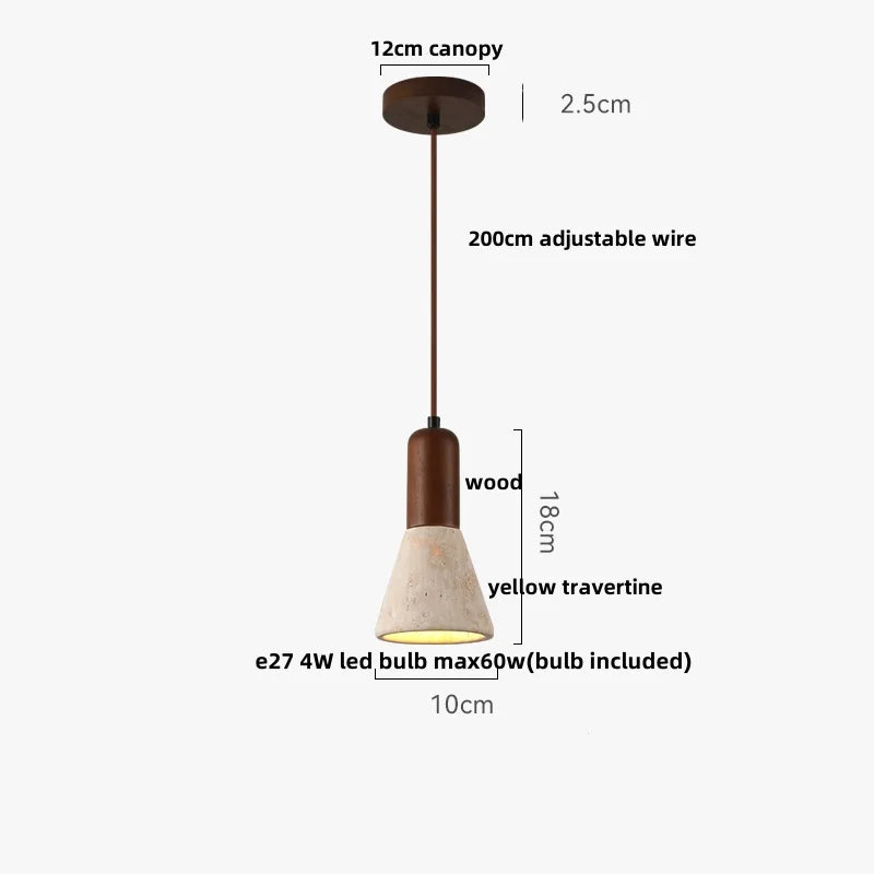 Yellow Iron LED Pendant Lamp Yellow Travertine Stone Ball in Wabi Sabi Style