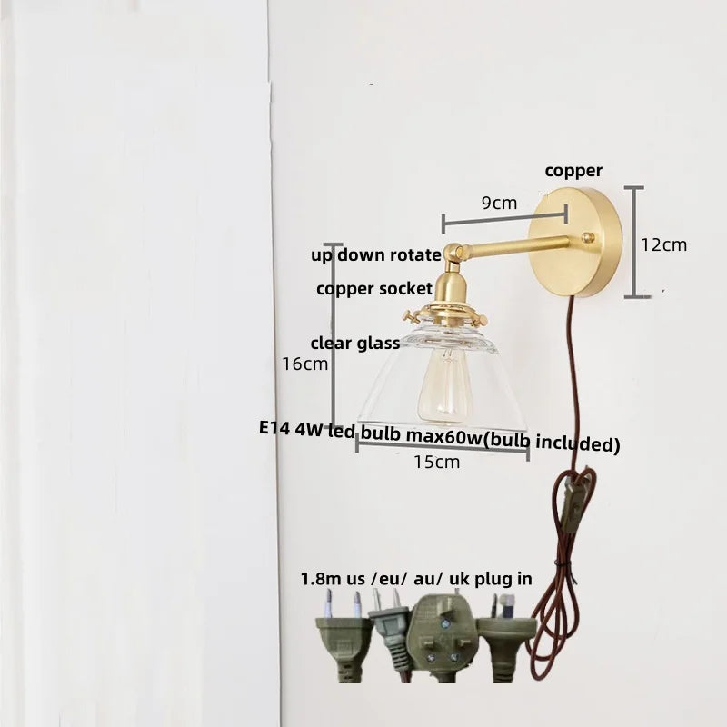 Clear Glass LED Wall Lights with Pull Chain Switch.