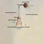 Wood Canopy LED Wall Sconce Yellow Travertine Stone Pull Chain Switch
