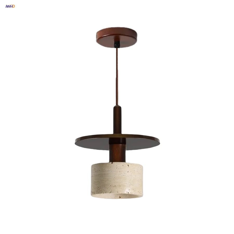 Yellow Travertine Stone LED Pendant Light for Dining Room Restaurant.