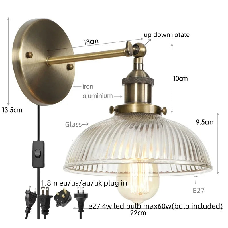 Silver Rural LED Wall Sconce Clear Glass Industrial Art Loft Stair Light