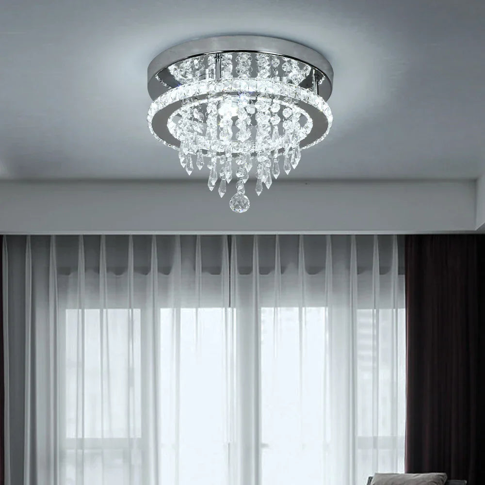 Crystal LED Ceiling Chandelier: Remote Dimming Round Lamp for Luxury Home Decor