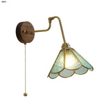 Tiffany Blue Glass LED Wall Light with Rotating Pull Chain Switch