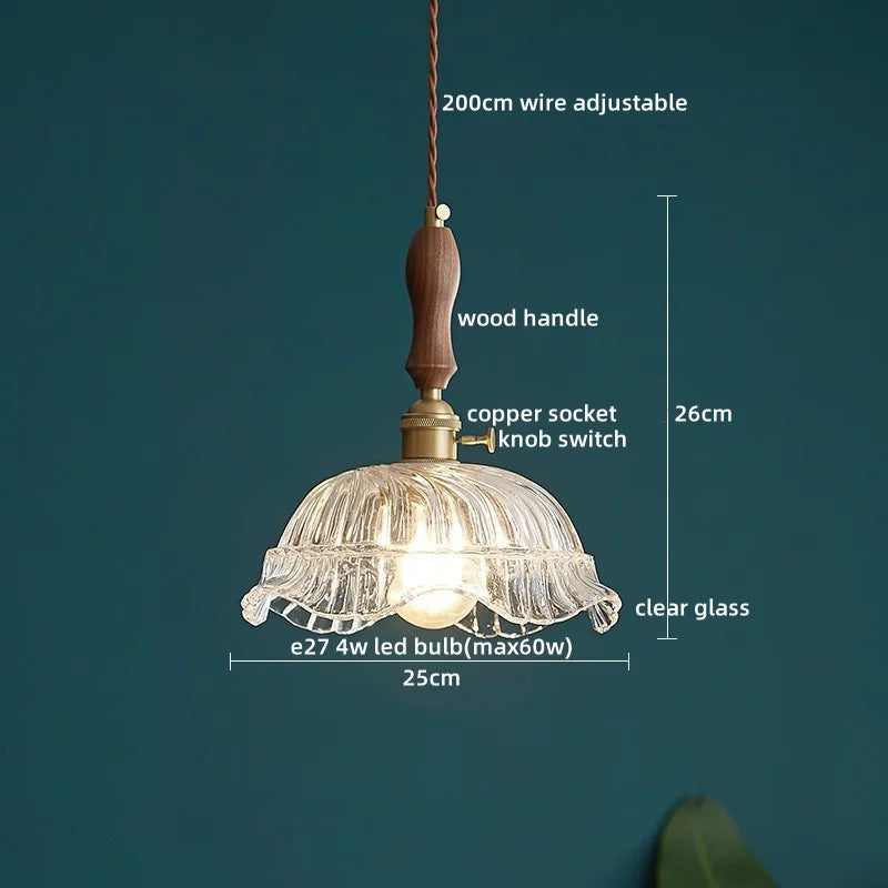 LED Pendant Lamp Elegant Copper Glass Modern Style Hanging Light Fixtures