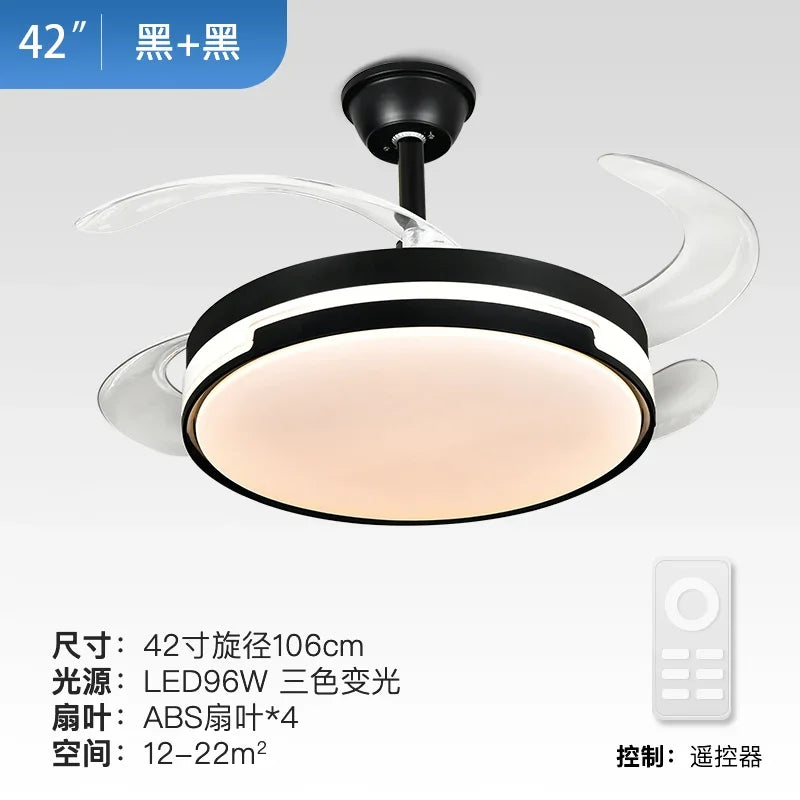 Invisible Ceiling Fan with LED Light, Retractable Blades, Remote Control