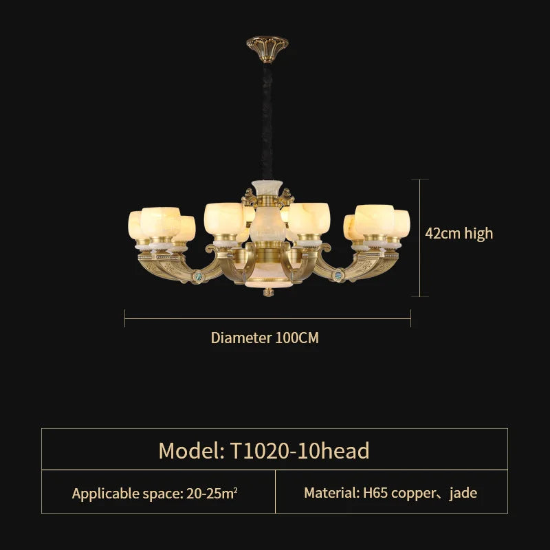 All Copper Jade Chinese Chandelier: Modern & Simple Living Room Lighting