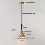 Afralia™ LED Terrazzo Pendant Lamp White Stone Wood Hanging Light