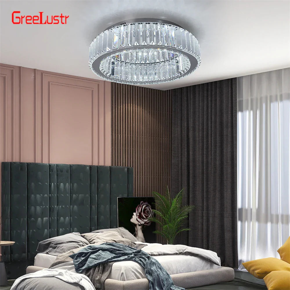 Big Crystal Round LED Chandelier Dimmable Ceiling Light with Remote