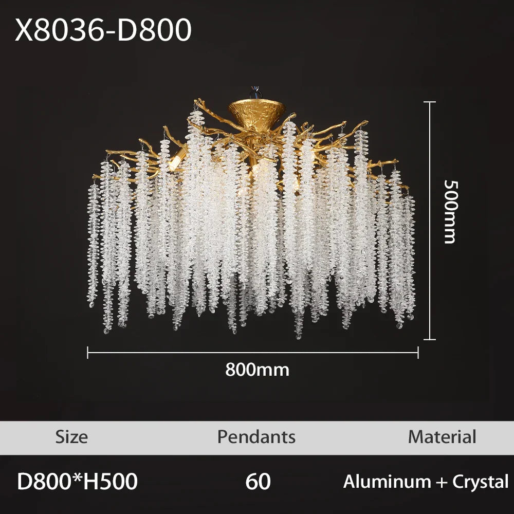 Branch Crystal LED Ceiling Chandelier in Gold/Black for Dining Room Lobby