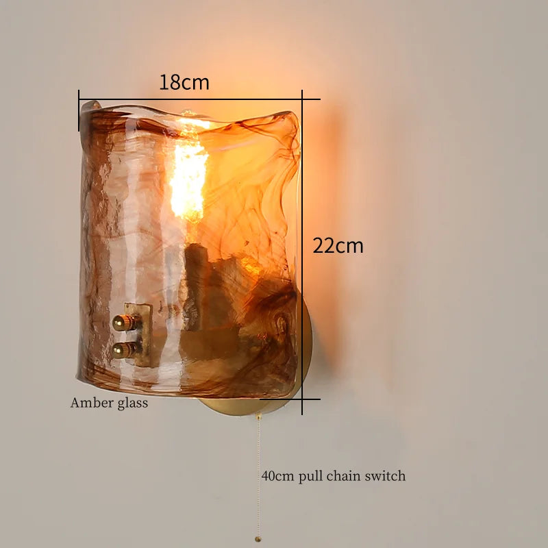 Glass LED Wall Sconce Bedroom Loft Bathroom Stair Light Pull Chain Copper